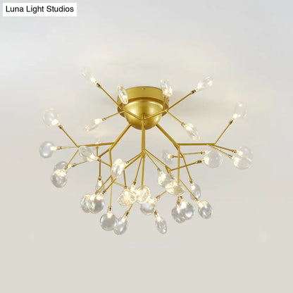DecorBites™ DecorBites™ Nordic Flush Mount LED Ceiling Light in Brass for Living Room with Heracleum Metal Fixture