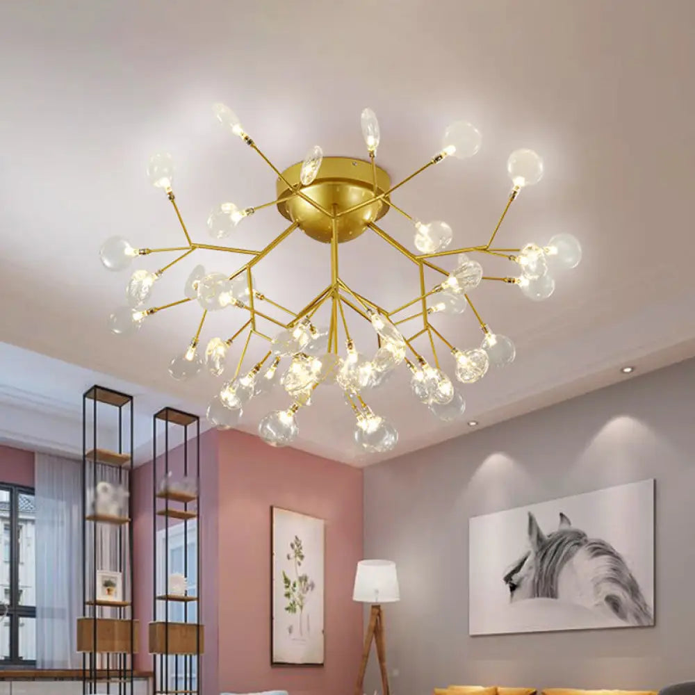DecorBites™ DecorBites™ Nordic Flush Mount LED Ceiling Light in Brass for Living Room with Heracleum Metal Fixture