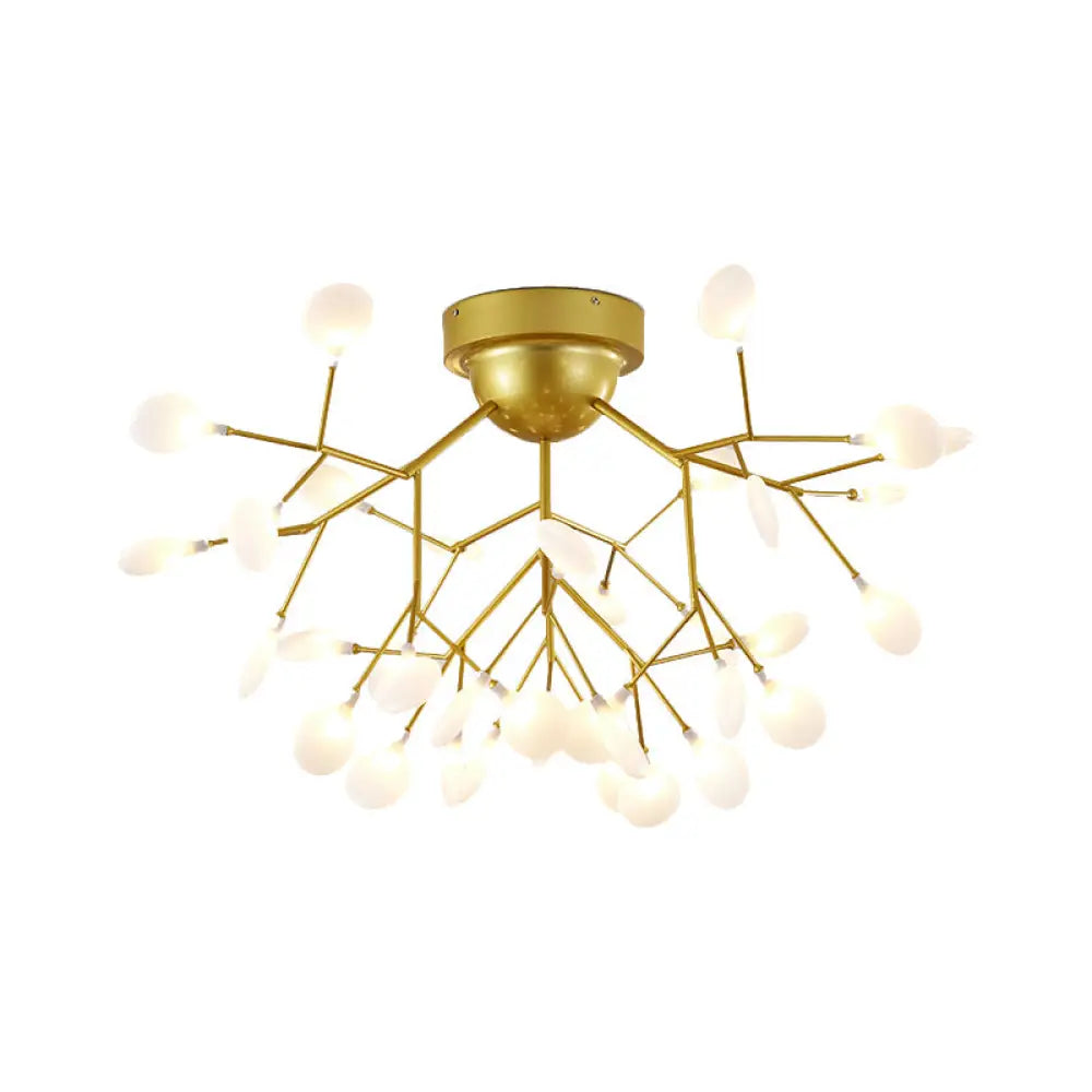 DecorBites™ DecorBites™ Nordic Flush Mount LED Ceiling Light in Brass for Living Room with Heracleum Metal Fixture