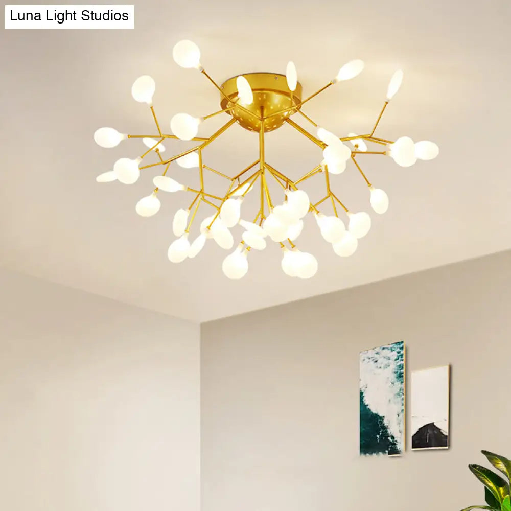DecorBites™ DecorBites™ Nordic Flush Mount LED Ceiling Light in Brass for Living Room with Heracleum Metal Fixture