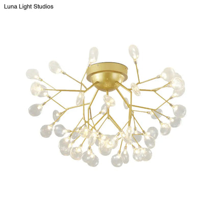 DecorBites™ DecorBites™ Nordic Flush Mount LED Ceiling Light in Brass for Living Room with Heracleum Metal Fixture