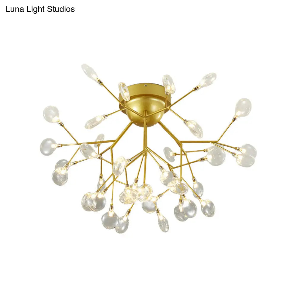 DecorBites™ DecorBites™ Nordic Flush Mount LED Ceiling Light in Brass for Living Room with Heracleum Metal Fixture