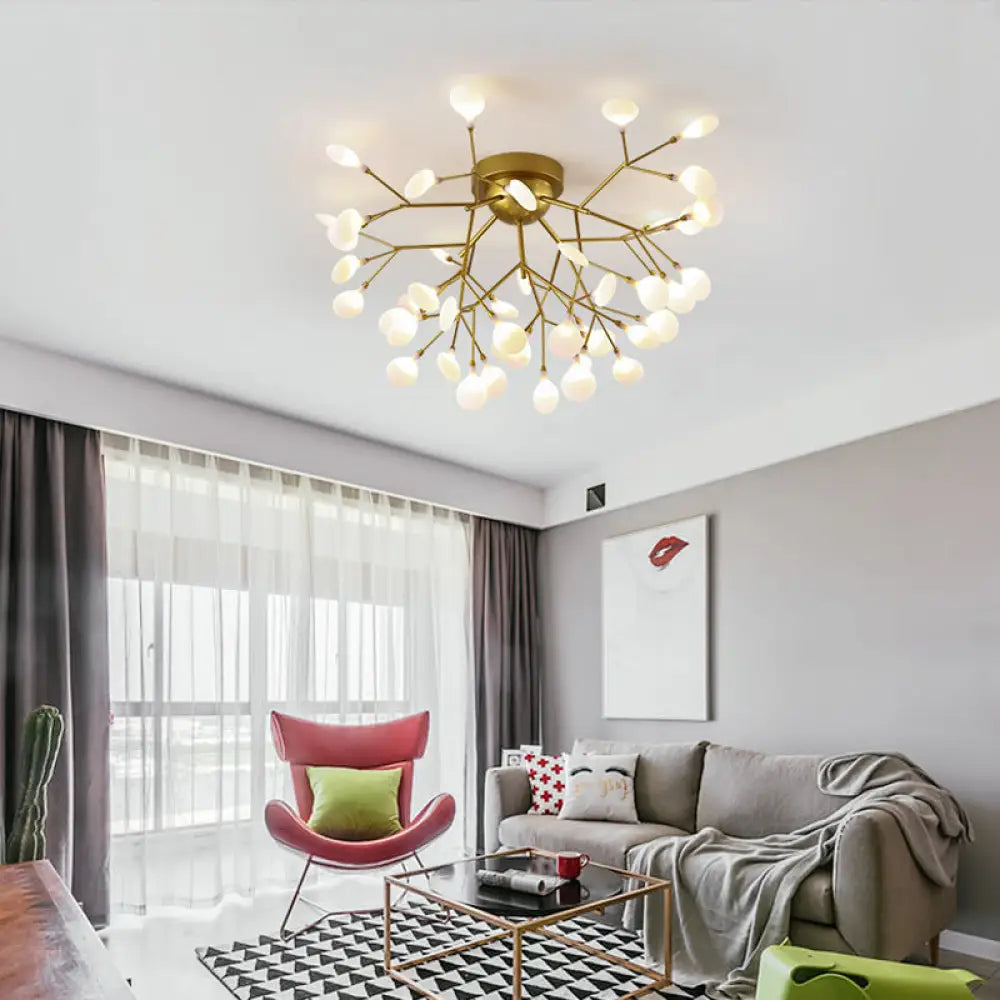 DecorBites™ DecorBites™ Nordic Flush Mount LED Ceiling Light in Brass for Living Room with Heracleum Metal Fixture