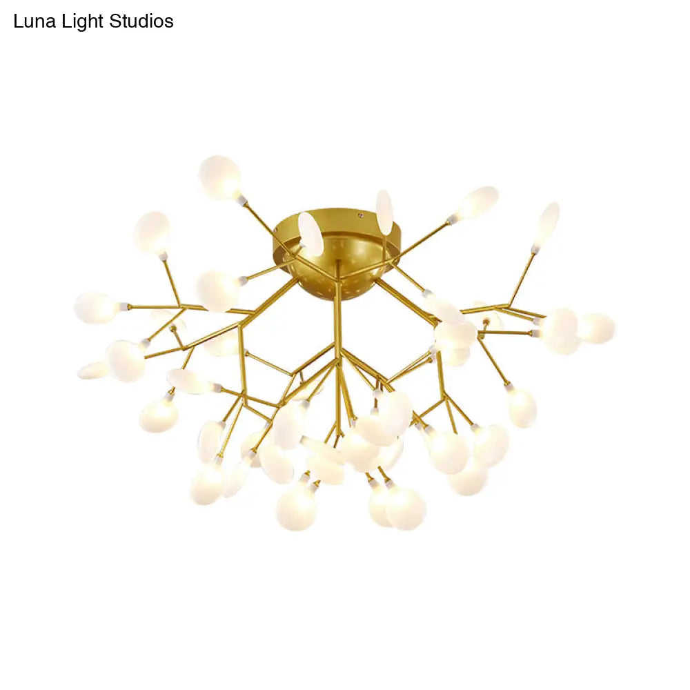 DecorBites™ DecorBites™ Nordic Flush Mount LED Ceiling Light in Brass for Living Room with Heracleum Metal Fixture