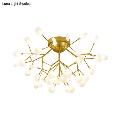DecorBites™ DecorBites™ Nordic Flush Mount LED Ceiling Light in Brass for Living Room with Heracleum Metal Fixture