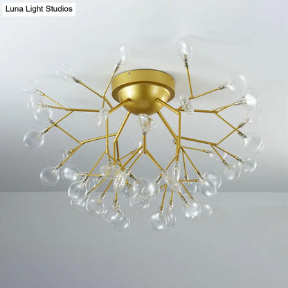 DecorBites™ DecorBites™ Nordic Flush Mount LED Ceiling Light in Brass for Living Room with Heracleum Metal Fixture