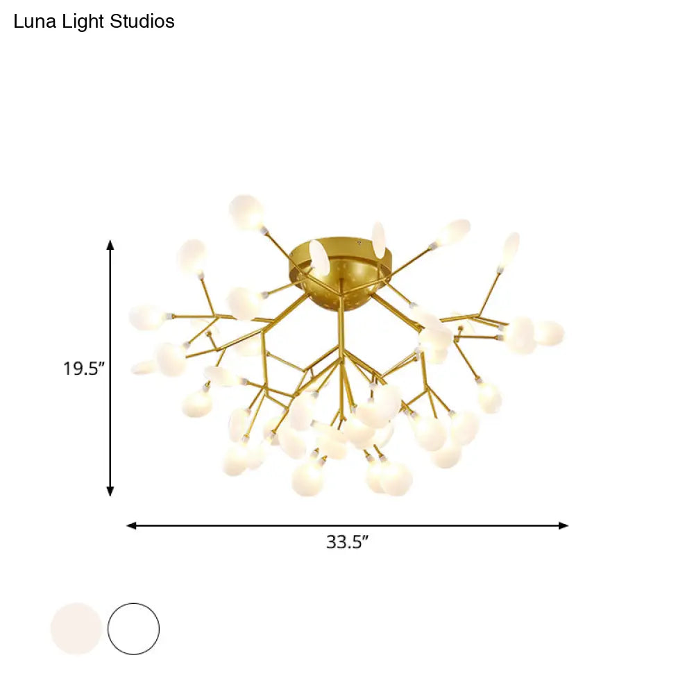 DecorBites™ DecorBites™ Nordic Flush Mount LED Ceiling Light in Brass for Living Room with Heracleum Metal Fixture