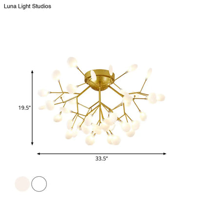 DecorBites™ DecorBites™ Nordic Flush Mount LED Ceiling Light in Brass for Living Room with Heracleum Metal Fixture