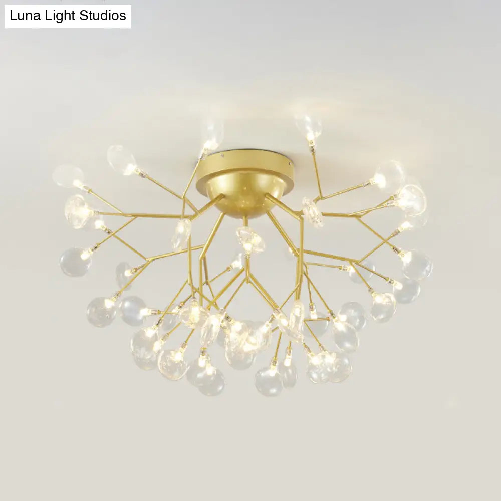 DecorBites™ DecorBites™ Nordic Flush Mount LED Ceiling Light in Brass for Living Room with Heracleum Metal Fixture