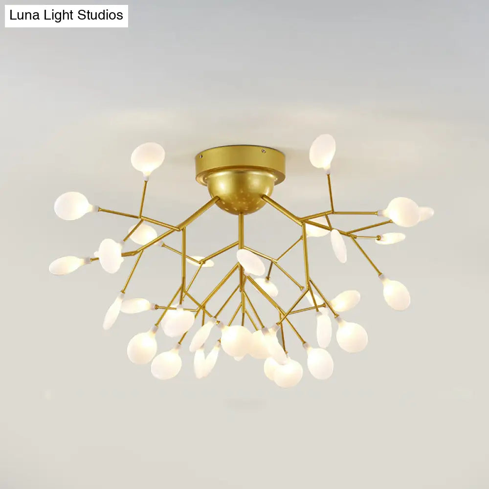 DecorBites™ DecorBites™ Nordic Flush Mount LED Ceiling Light in Brass for Living Room with Heracleum Metal Fixture
