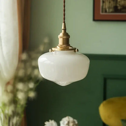 Nordic frosted glass led pendant lamp with brass hardware vintage-style pendant lamp for bedroom lighting