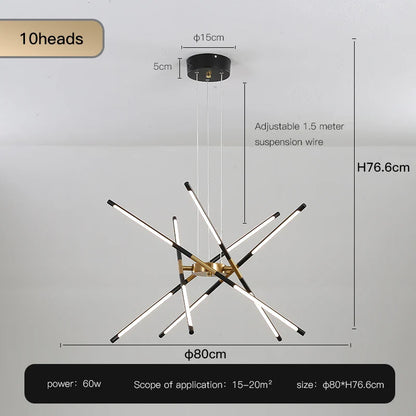 Nordic Geometry LED Chandelier with Remote Control - Black - 10 heads / Dimming with Remote - Chandelier