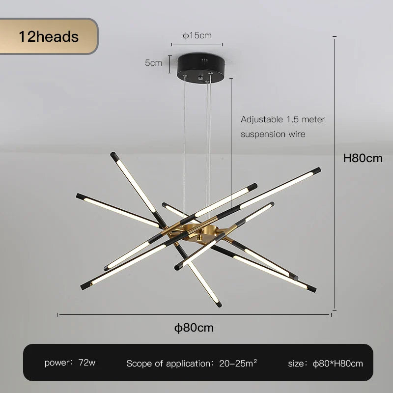 Nordic Geometry LED Chandelier with Remote Control - Black - 12 heads / Dimming with Remote - Chandelier