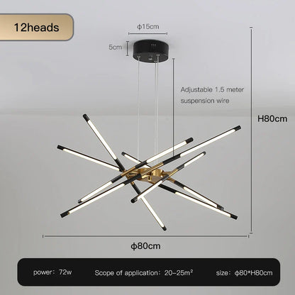 Nordic Geometry LED Chandelier with Remote Control - Black - 12 heads / Dimming with Remote - Chandelier