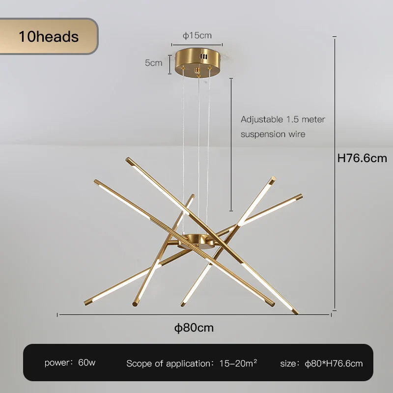Nordic Geometry LED Chandelier with Remote Control - Gold - 10 heads / Dimming with Remote - Chandelier