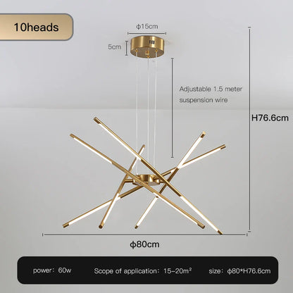 Nordic Geometry LED Chandelier with Remote Control - Gold - 10 heads / Dimming with Remote - Chandelier