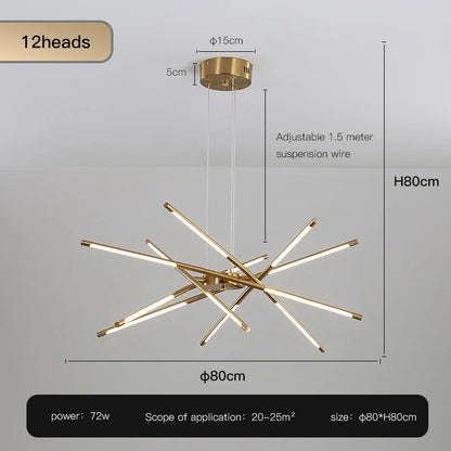 Nordic Geometry LED Chandelier with Remote Control - Gold - 12 heads / Dimming with Remote - Chandelier