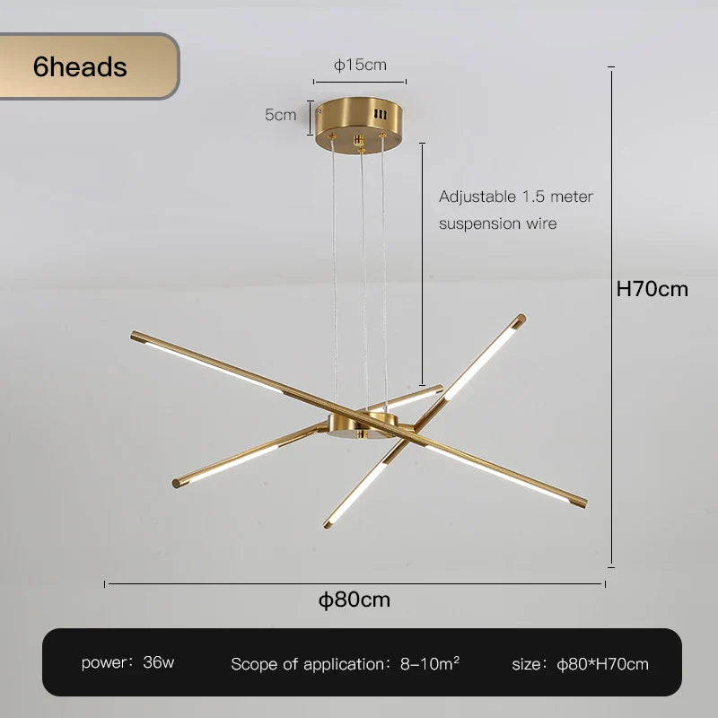 Nordic Geometry LED Chandelier with Remote Control - Gold - 6 heads / Dimming with Remote - Chandelier