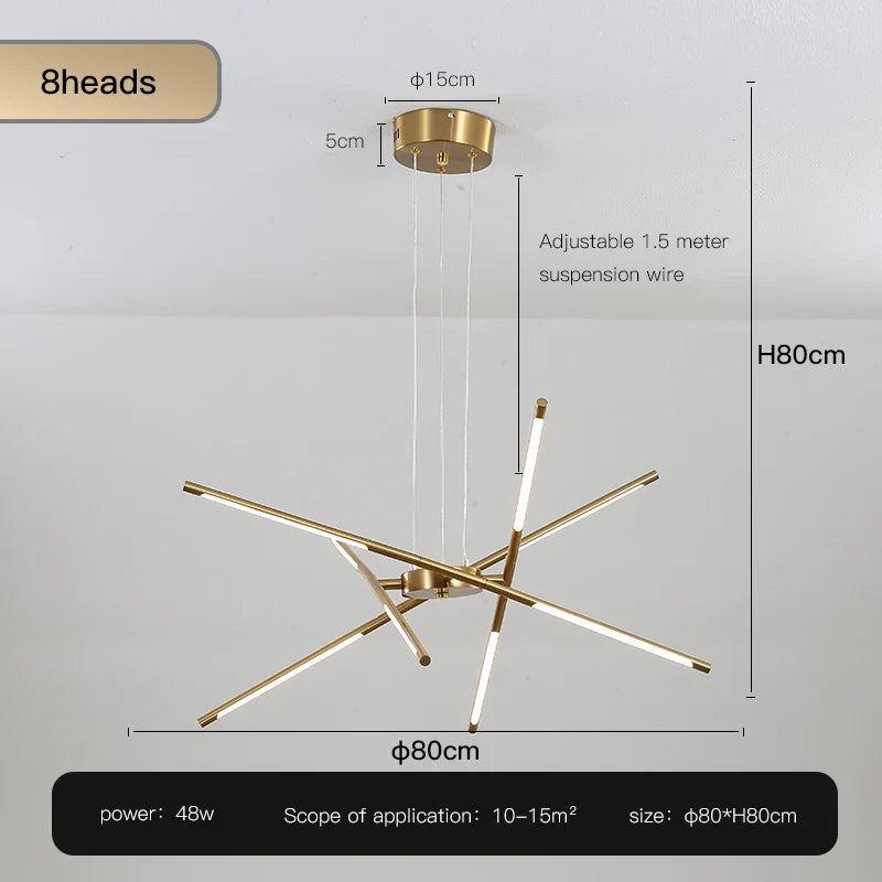 Nordic Geometry LED Chandelier with Remote Control - Gold - 8 heads / Dimming with Remote - Chandelier