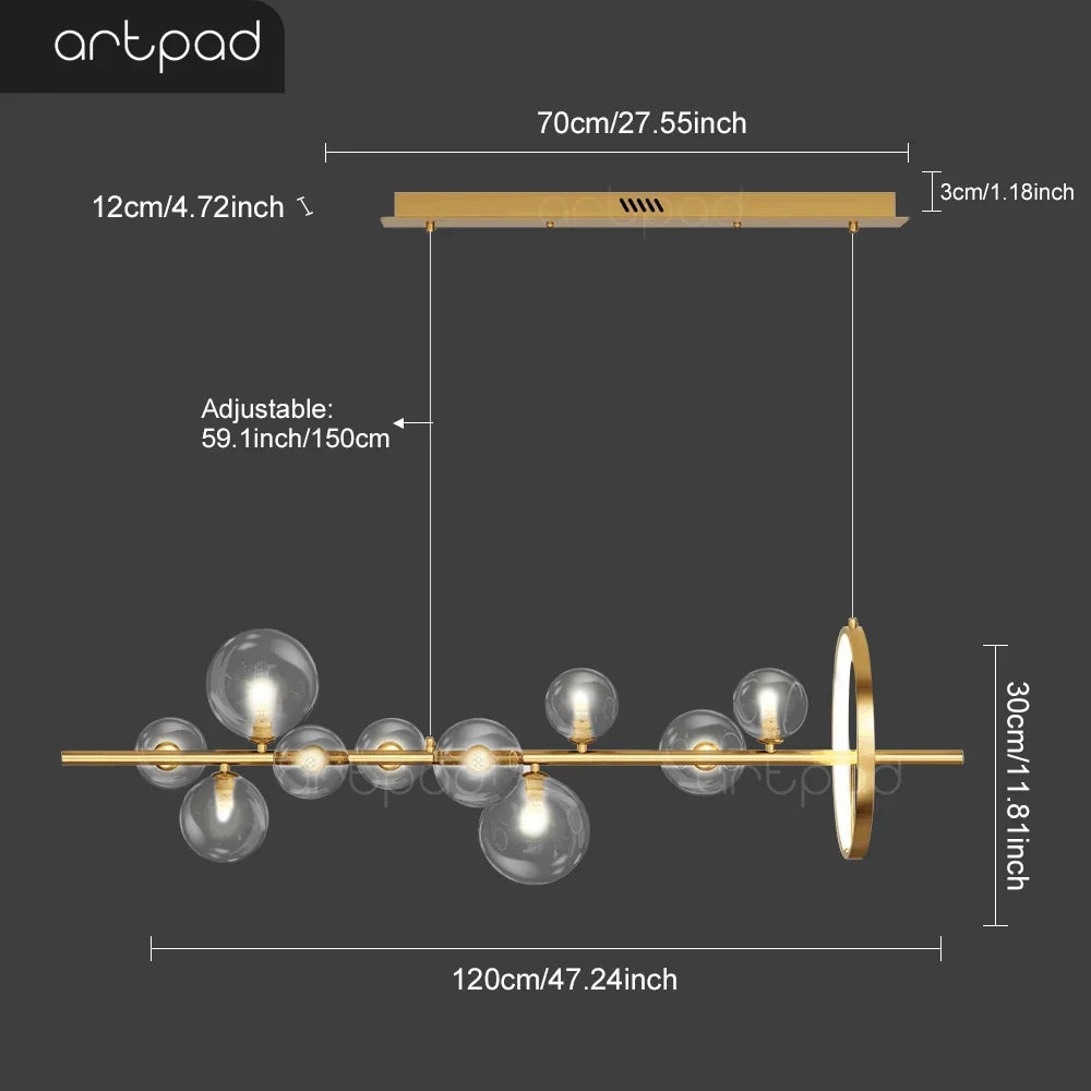 Nordic Glass Bubble LED Chandelier - Black - 10 heads-Gold 1 / AC 90-260V / warm light 3000K - Chandelier