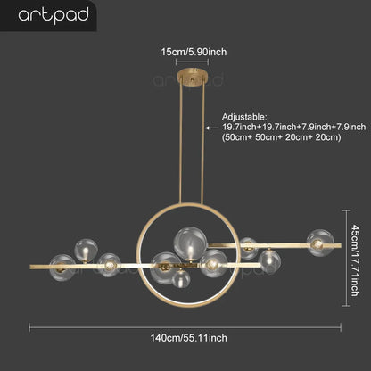 Nordic Glass Bubble LED Chandelier - Black - 10 heads-Gold / AC 90-260V / white light 6000K - Chandelier