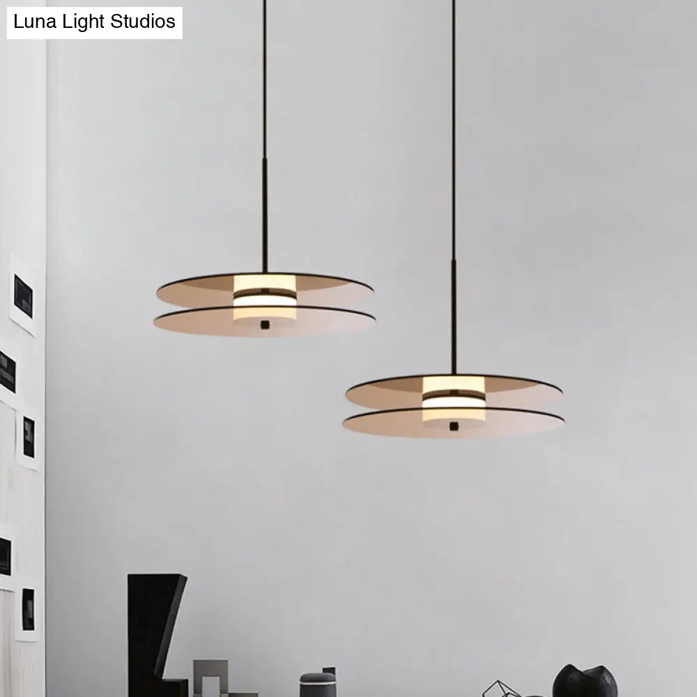 Nordic Glass Disc Pendant Light for Dining Room - Tan - 1 Light