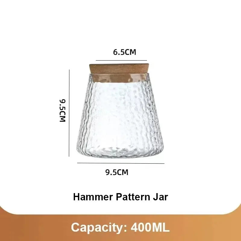 Nordic glass hydroponic vase with textured clear glass hammer pattern and natural wood lid for self-watering plants