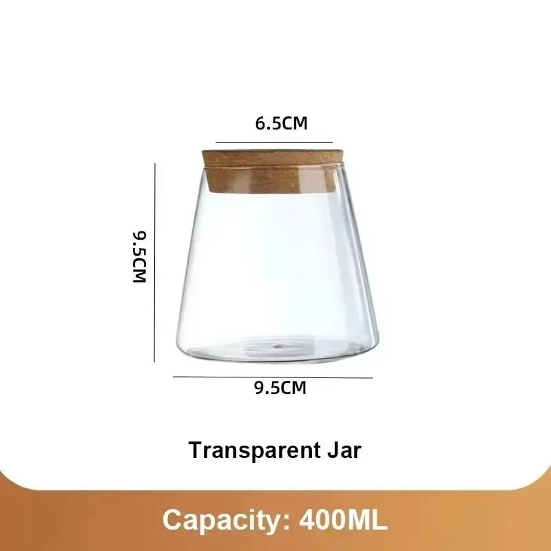 Nordic glass hydroponic vase with tray featuring a clear glass jar with natural wood cork lid for tabletop plants