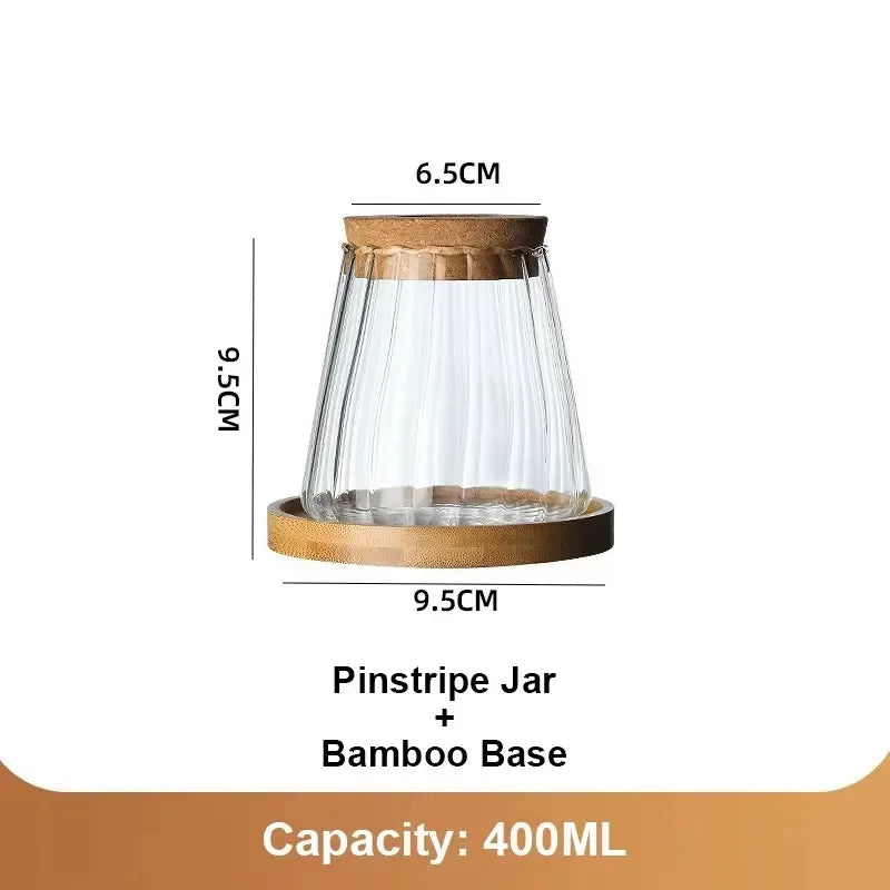 Nordic clear glass pinstripe jar with cork lid and bamboo base hydroponic vase for self-watering tabletop plants