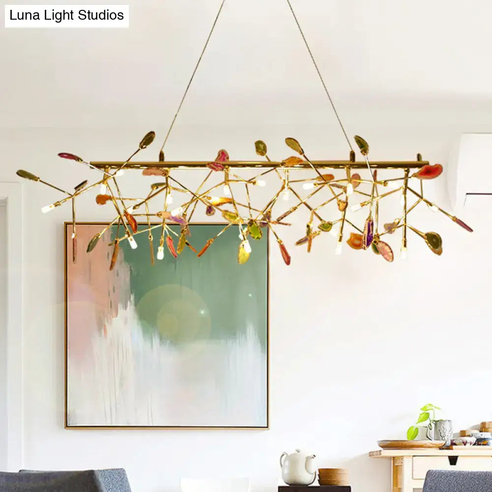 Nordic gold and colorful branch ceiling light with brass arms and bulb base for dining room chandelier decor