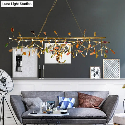 Nordic gold and colorful branch ceiling light featuring a gold-toned leaf-inspired chandelier for dining room use