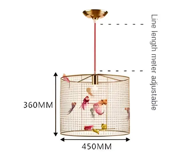 Nordic gold bird cage pendant lamp with mesh cage design and colorful fish figurines for bedroom decorbites bird cage
