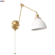 Nordic gold ceramic led wall lamp with adjustable gold-finished sconce and white ribbed glass shade by decorbites