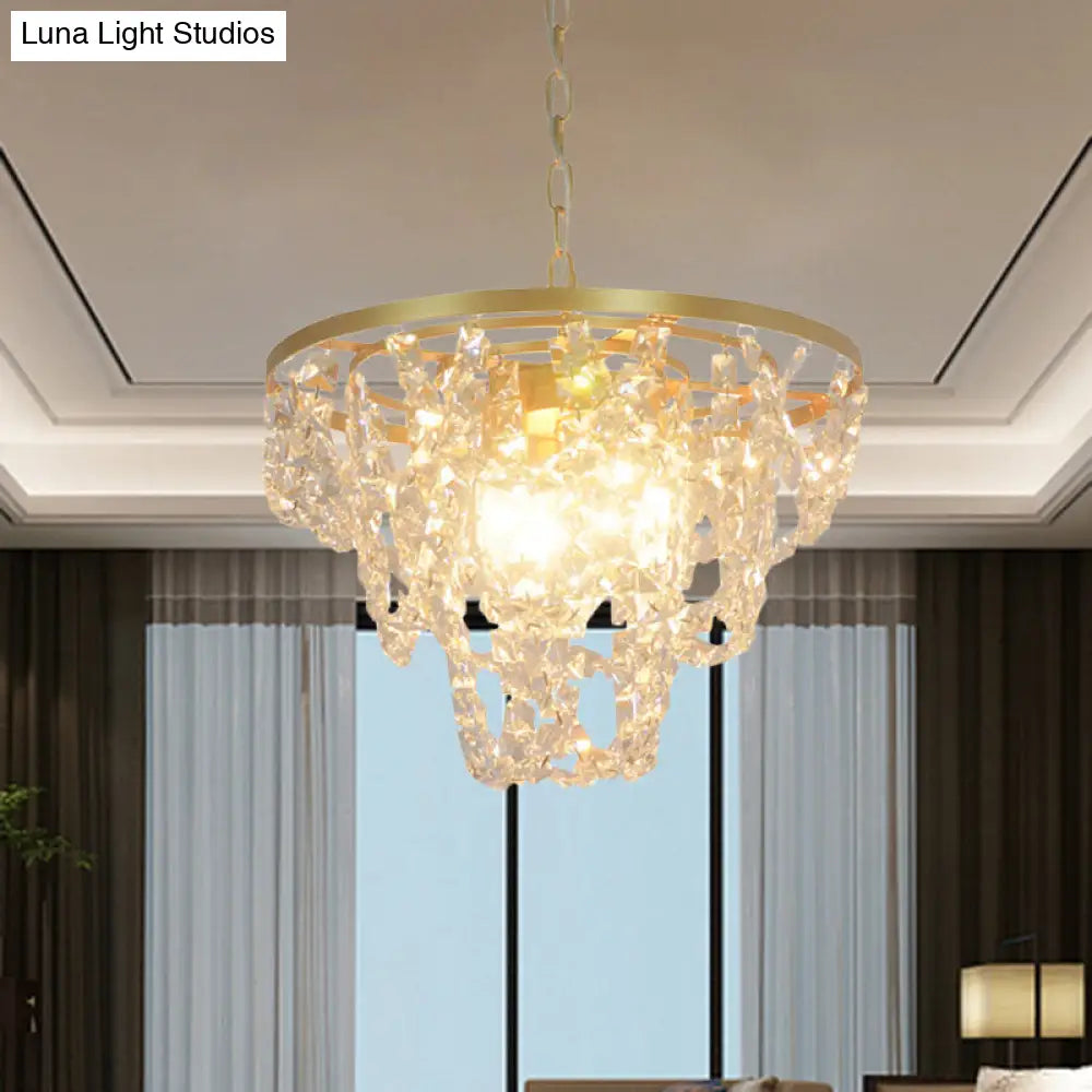 Lámpara de araña nórdica dorada con prismas de cristal biselados - Lámpara colgante de cadena, 3 luces