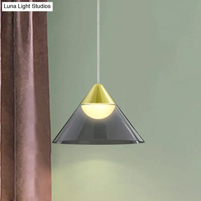 Nordic Gold Cone Pendant Lamp with Smoke Gray Glass Shade - Perfect for Dining Room