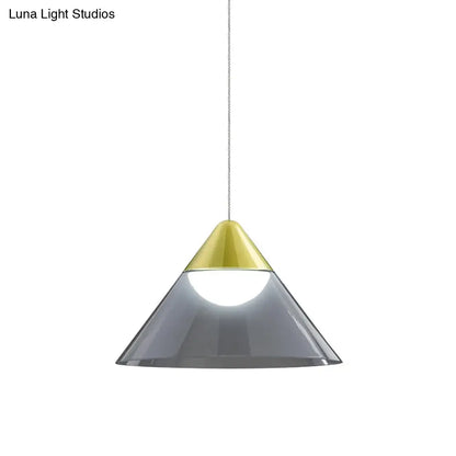 Nordic Gold Cone Pendant Lamp with Smoke Gray Glass Shade - Perfect for Dining Room