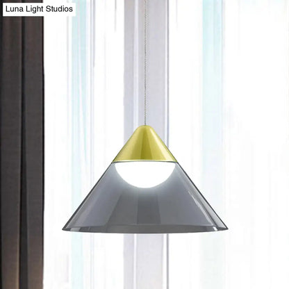 Nordic Gold Cone Pendant Lamp with Smoke Gray Glass Shade - Perfect for Dining Room