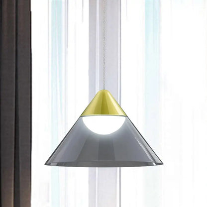 Nordic Gold Cone Pendant Lamp with Smoke Gray Glass Shade - Perfect for Dining Room