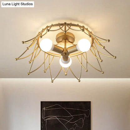 DecorBites™ DecorBites™ Nordic Gold Crown Shape Flush Mount Light w/ 3 Bulbs & Metal Shade