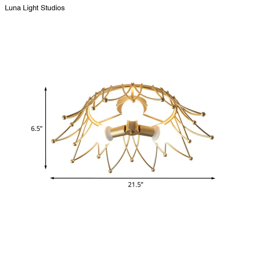 DecorBites™ DecorBites™ Nordic Gold Crown Shape Flush Mount Light w/ 3 Bulbs & Metal Shade