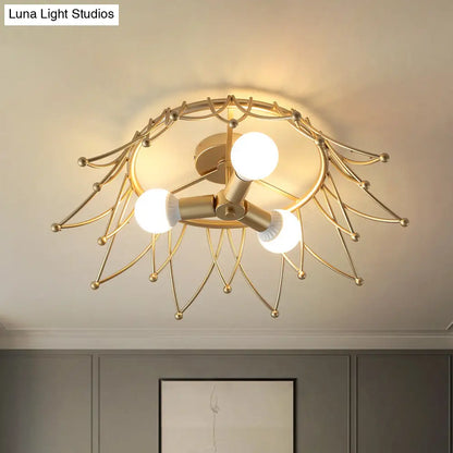 DecorBites™ DecorBites™ Nordic Gold Crown Shape Flush Mount Light w/ 3 Bulbs & Metal Shade