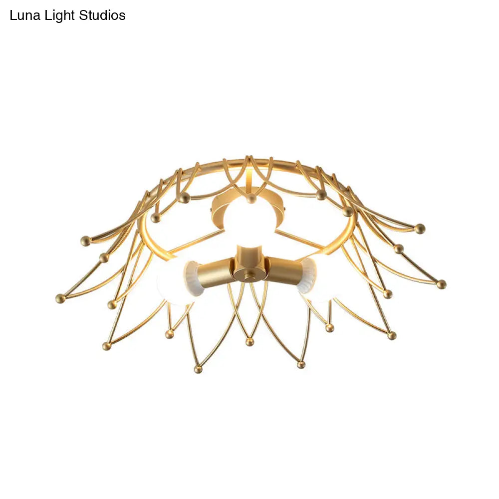 DecorBites™ DecorBites™ Nordic Gold Crown Shape Flush Mount Light w/ 3 Bulbs & Metal Shade