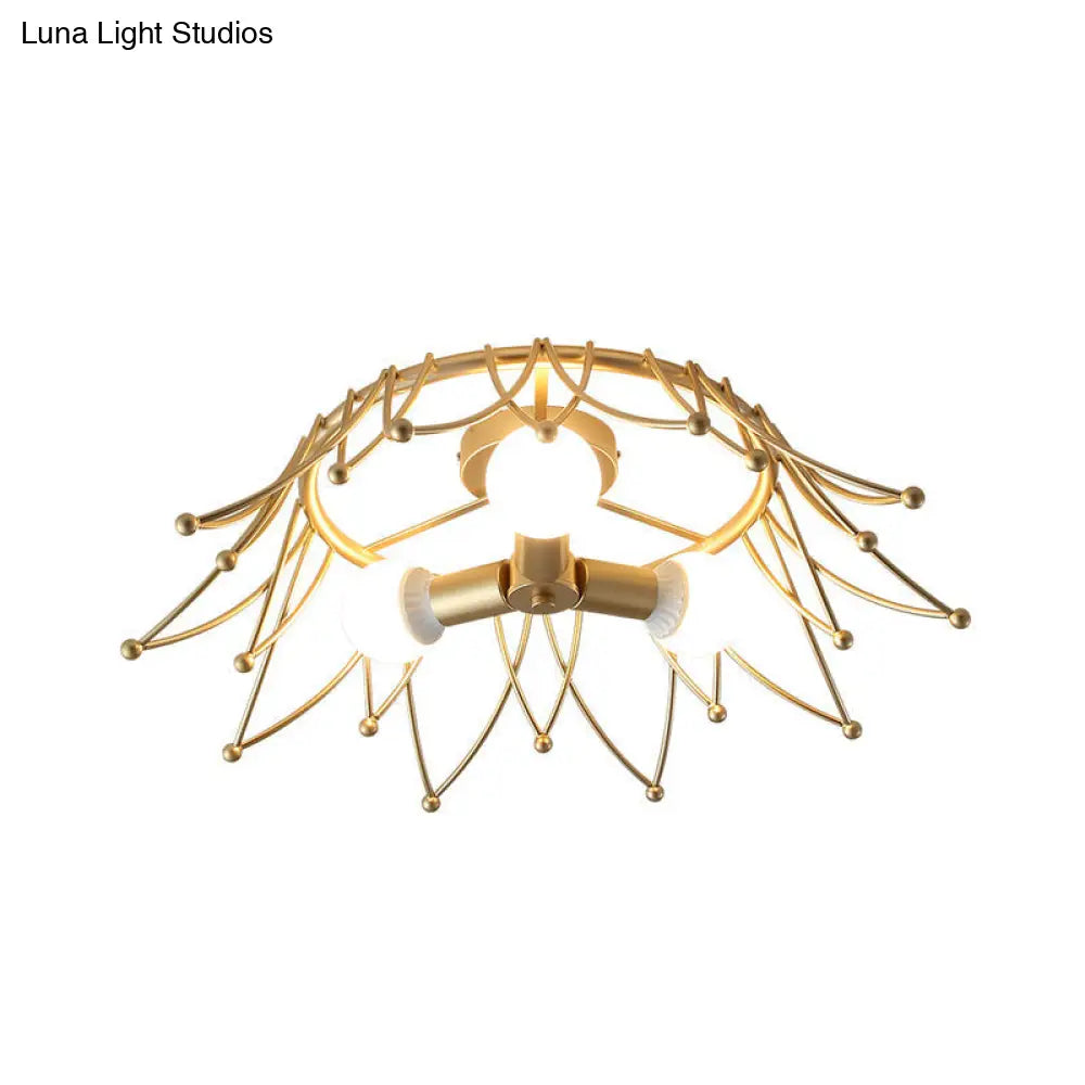 DecorBites™ DecorBites™ Nordic Gold Crown Shape Flush Mount Light w/ 3 Bulbs & Metal Shade