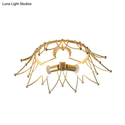 DecorBites™ DecorBites™ Nordic Gold Crown Shape Flush Mount Light w/ 3 Bulbs & Metal Shade
