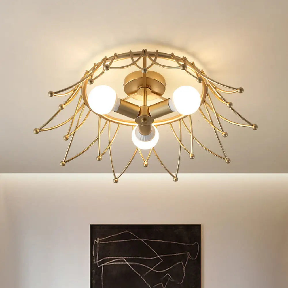 DecorBites™ DecorBites™ Nordic Gold Crown Shape Flush Mount Light w/ 3 Bulbs & Metal Shade