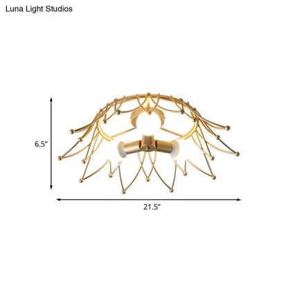 DecorBites™ DecorBites™ Nordic Gold Crown Shape Flush Mount Light w/ 3 Bulbs & Metal Shade