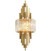 Nordic gold crystal wall sconce with vertical crystal rods and central glass panel for living room decorbites crystal wall