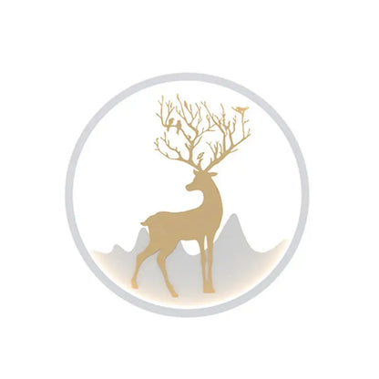 Nordic gold deer circle wall lamp with golden deer silhouette and tree-shaped antlers fixture type led bulb included