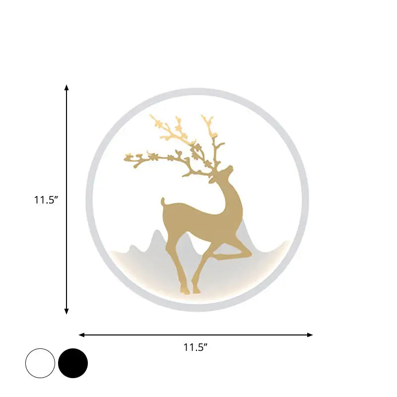 Nordic gold deer circle wall lamp with black and white gradient background and LED fixture for bedroom use