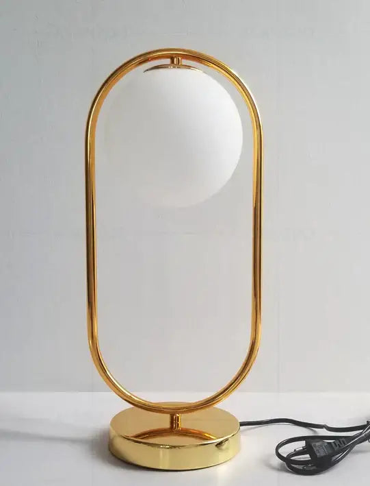 Gold-finished nordic oval frame desk lamp with frosted decorbites glass ball led for bedroom decor